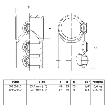 T-stuk kort - lang 42,4 mm