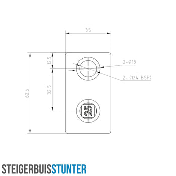 T-stuk kort zwart 25 mm vierkant