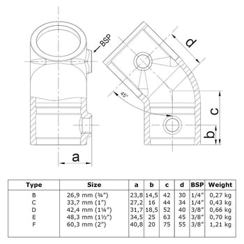 T-stuk kort 45° 48,3 mm