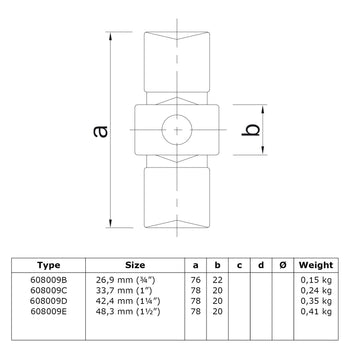 Koppelstuk inwendig 26,9 mm technische tekening