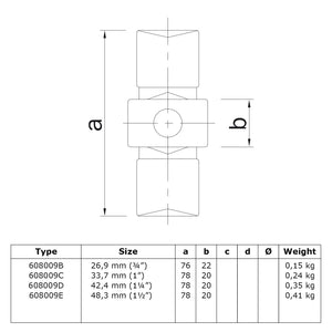 Koppelstuk inwendig 42,4 mm technische tekening