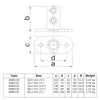 Voetplaat ovaal 42,4 mm technische tekening