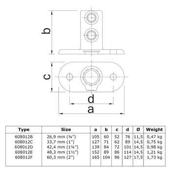 Voetplaat ovaal 42,4 mm technische tekening