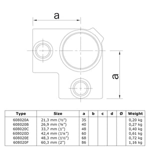 Hoekstuk 90º 33,7 mm technische tekening