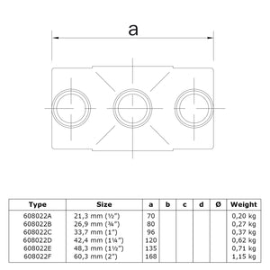 Kruisstuk 1-vlak 42,4 mm technische tekening