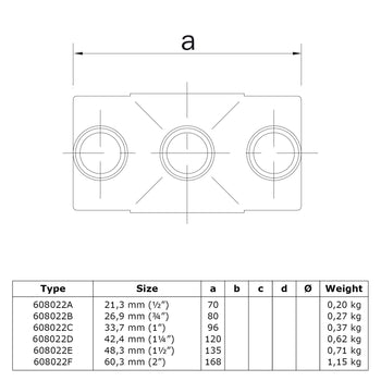 Kruisstuk 1-vlak 48,3 mm technische tekening