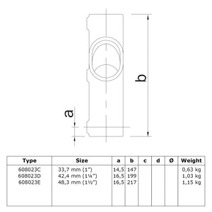 Kruisstuk 30-45º 33,7 mm technische tekening