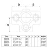 T-stuk zij-uitgang 48,3 mm technische tekening