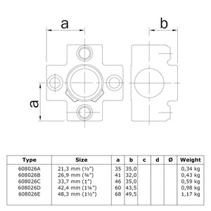 Kruisstuk 4-weg 33,7 mm technische tekening