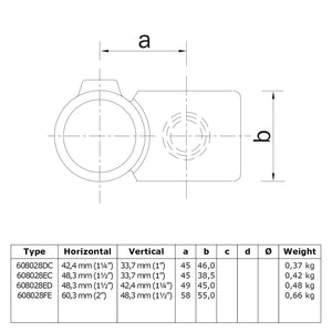 Kruisstuk 90º verloop 33,7 - 42,4 mm technische tekening