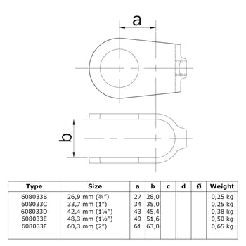 Kruisstuk open 26,9 mm technische tekening