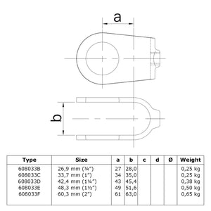 Kruisstuk open 42,4 mm technische tekening