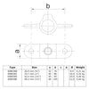 Oogdeel dubbel scharnierstuk 180º 33,7 mm technische tekening