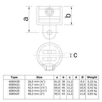 Hulsdeel scharnierstuk 26,9 mm technische tekening