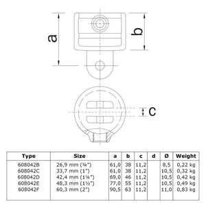 Hulsdeel scharnierstuk 42,4 mm technische tekening