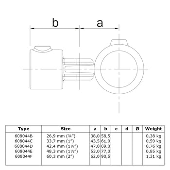 Scharnierstuk enkel 26,9 mm technische tekening