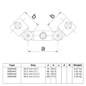 Scharnierstuk dubbel 33,7 mm technische tekening