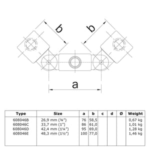 Scharnierstuk dubbel 33,7 mm technische tekening