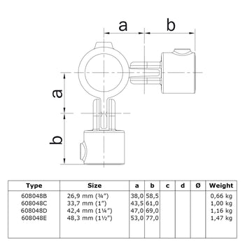 Scharnierstuk 90º dubbel 26,9 mm technische tekening