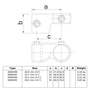 Verstelbaar hoekstuk 42,4 mm - 1 stuk technische tekening