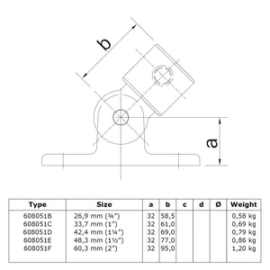 Scharniervoet 33,7 mm technische tekening