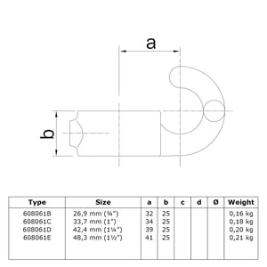 Haak 42,4 mm technische tekening