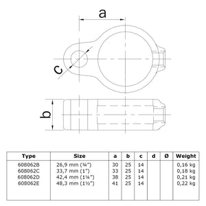 Scharnieroog 48,3 mm technische tekening