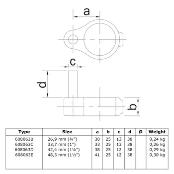 Scharnierpen 42,4 mm technische tekening