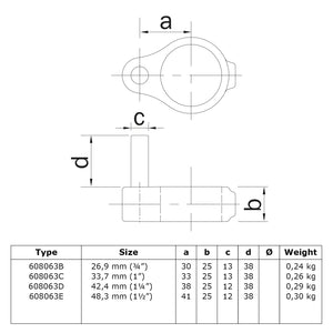 Scharnierpen 42,4 mm technische tekening