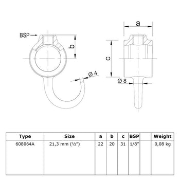 Kapstokhaak zwart 21,3 mm