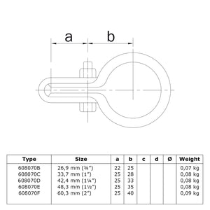 Gaasclip enkel 42,4 mm technische tekening