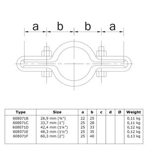 Gaasclip dubbel 42,4 mm technische tekening