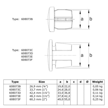 Afdekdop metaal 60,3 mm technische tekening