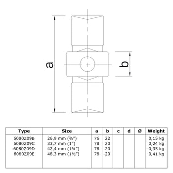 Koppelstuk inwendig zwart 48,3 mm technische tekening