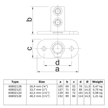 Voetplaat ovaal zwart 42,4 mm technische tekening