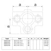 T-stuk zij-uitgang zwart 48,3 mm technische tekening