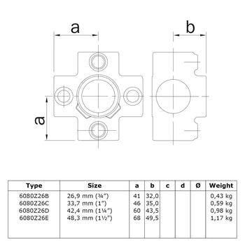 Kruisstuk 4-weg zwart 33,7 mm technische tekening