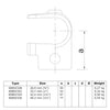 T-stuk open zwart 42,4 mm technische tekening