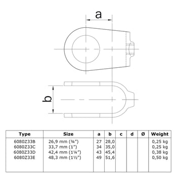 Kruisstuk open zwart 26,9 mm technische tekening