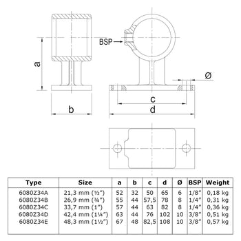 Leuningdrager zwart 42,4 mm