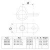 Oogdeel Scharnierstuk zwart 33,7 mm technische tekening