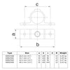 Bevestigingsring dubbel zwart 42,4 mm technische tekening