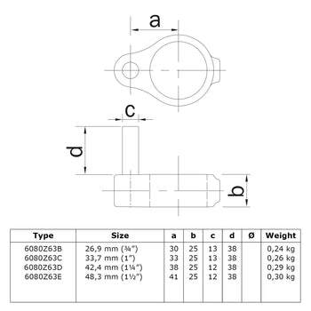 Scharnierpen zwart 33,7 mm technische tekening