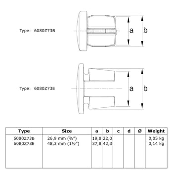 Afdekdop metaal zwart 42,4 mm technische tekening