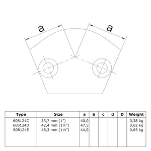 Kniestuk 2-weg 15º - 60º 33,7 mm technische tekening