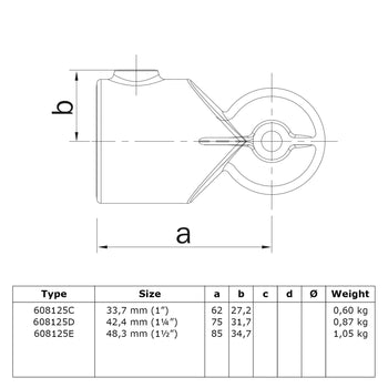 Kniestuk verstelbaar 42,4 mm technische tekening