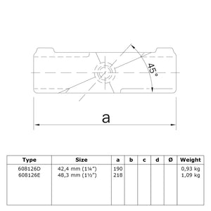 Kruisstuk 45º-90º 48,3 mm technische tekening