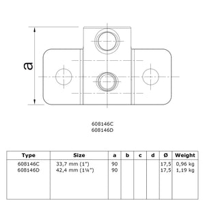 Boeiboordbevestiging extra zwaar horizontaal 33,7 mm technische tekening