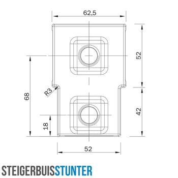 T-stuk kort zwart 40 mm vierkant